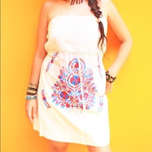 Strapless White Embroidered Sundress